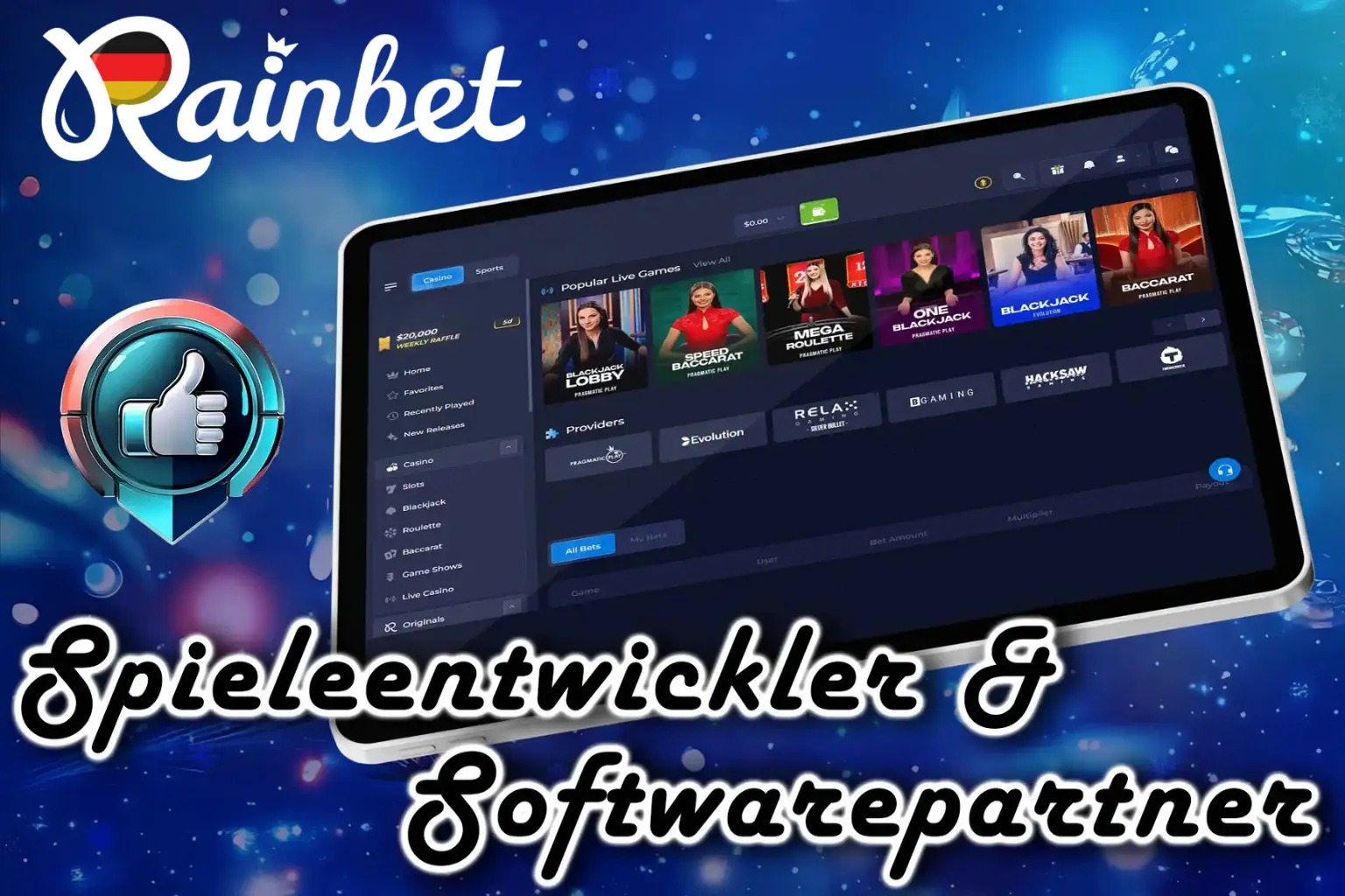 Rainbet arbeitet mit vielen bekannten Spieleanbietern zusammen.